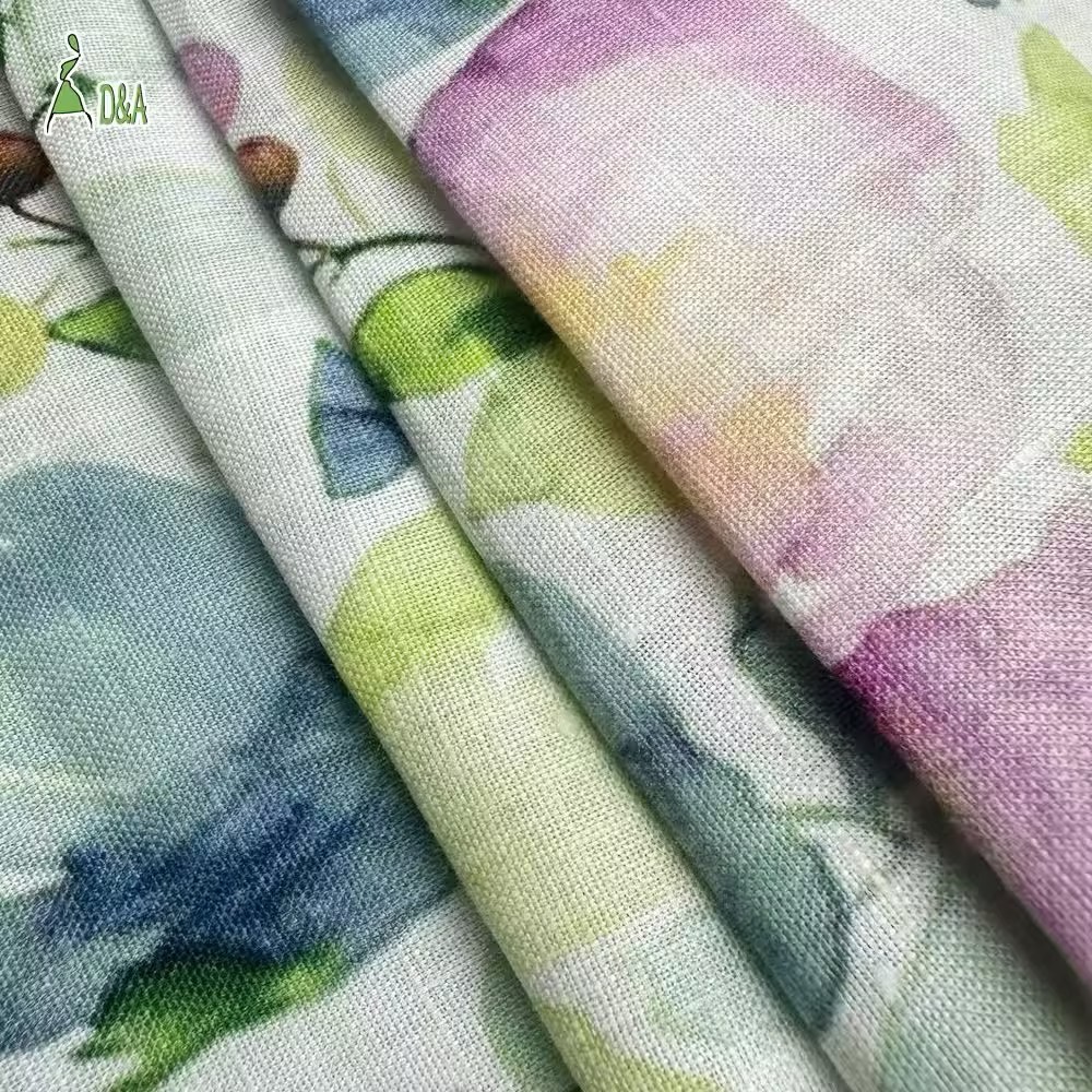 100% Linen Printed Fabric | Watercolor Floral · Stone Washed · 14S · 170 gsm