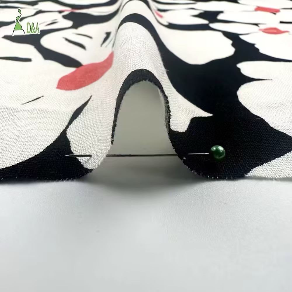 Linen Viscose Printed Fabric | Bold Floral Print on Black · 55% Linen 45% Viscose · 180 gsm