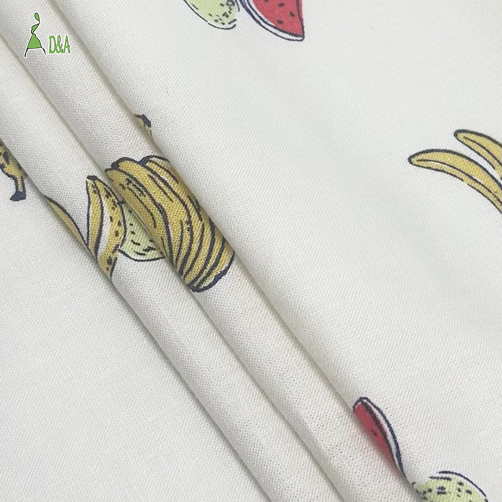 Linen Viscose Printed Fabric | Hand-Drawn Fruit Print on Ivory · 55% Linen 45% Viscose · 15S 150 gsm