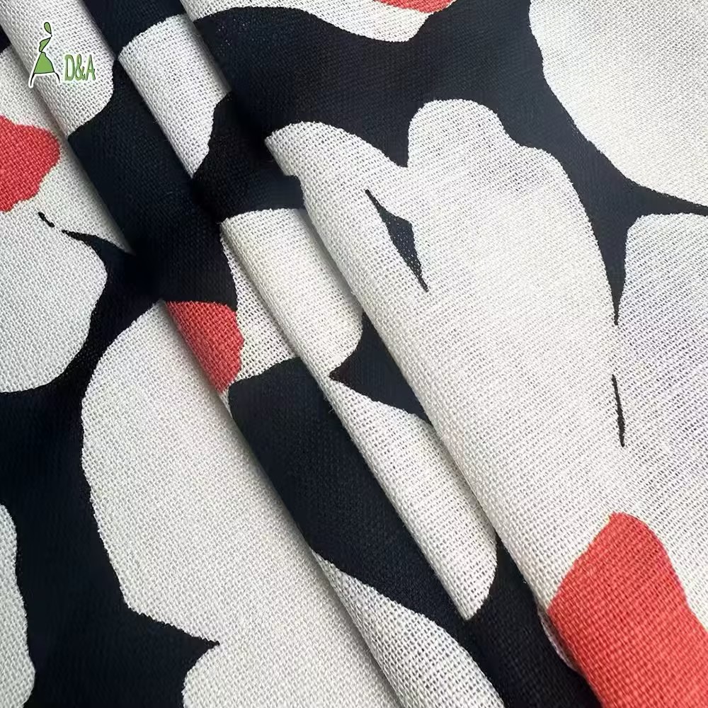 Linen Viscose Printed Fabric | Bold Floral Print on Black · 55% Linen 45% Viscose · 180 gsm