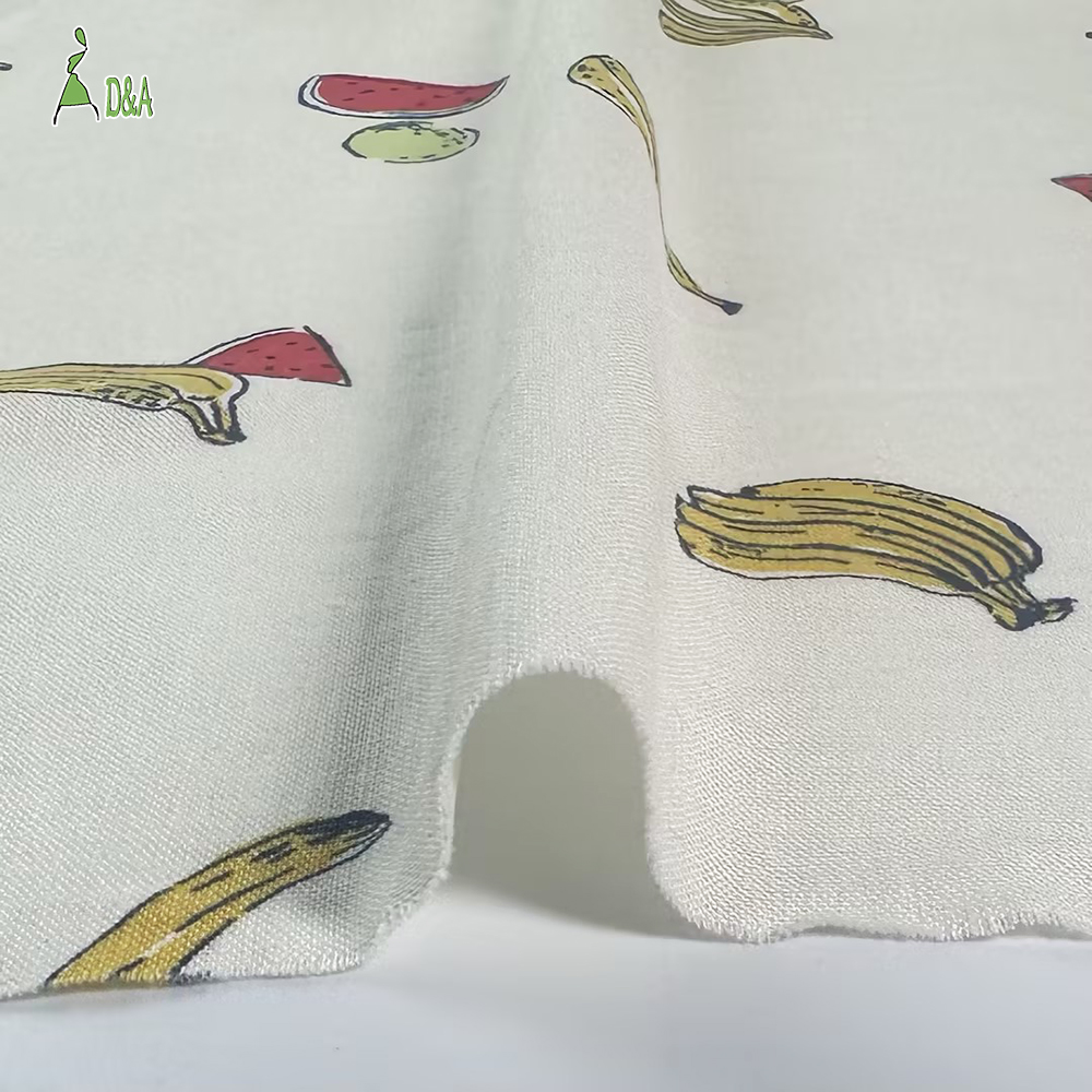 Linen Viscose Printed Fabric | Hand-Drawn Fruit Print on Ivory · 55% Linen 45% Viscose · 15S 150 gsm