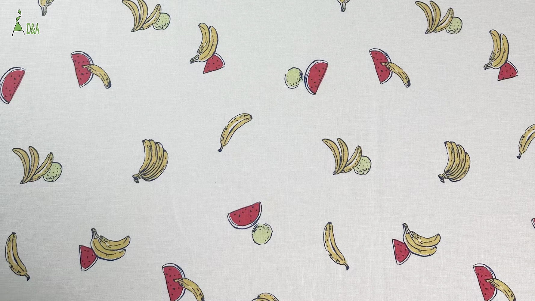 Linen Viscose Printed Fabric | Hand-Drawn Fruit Print on Ivory · 55% Linen 45% Viscose · 15S 150 gsm