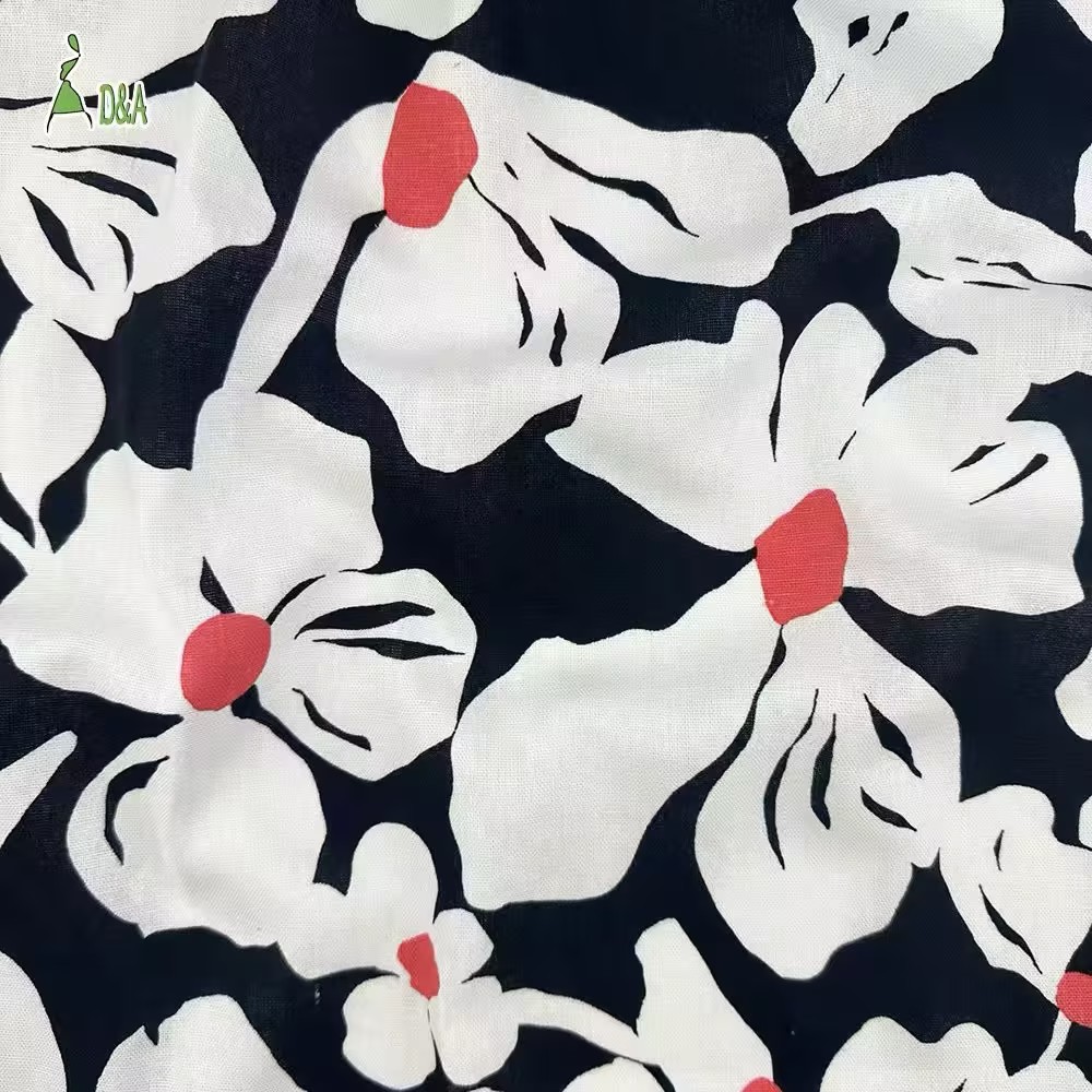Linen Viscose Printed Fabric | Bold Floral Print on Black · 55% Linen 45% Viscose · 180 gsm