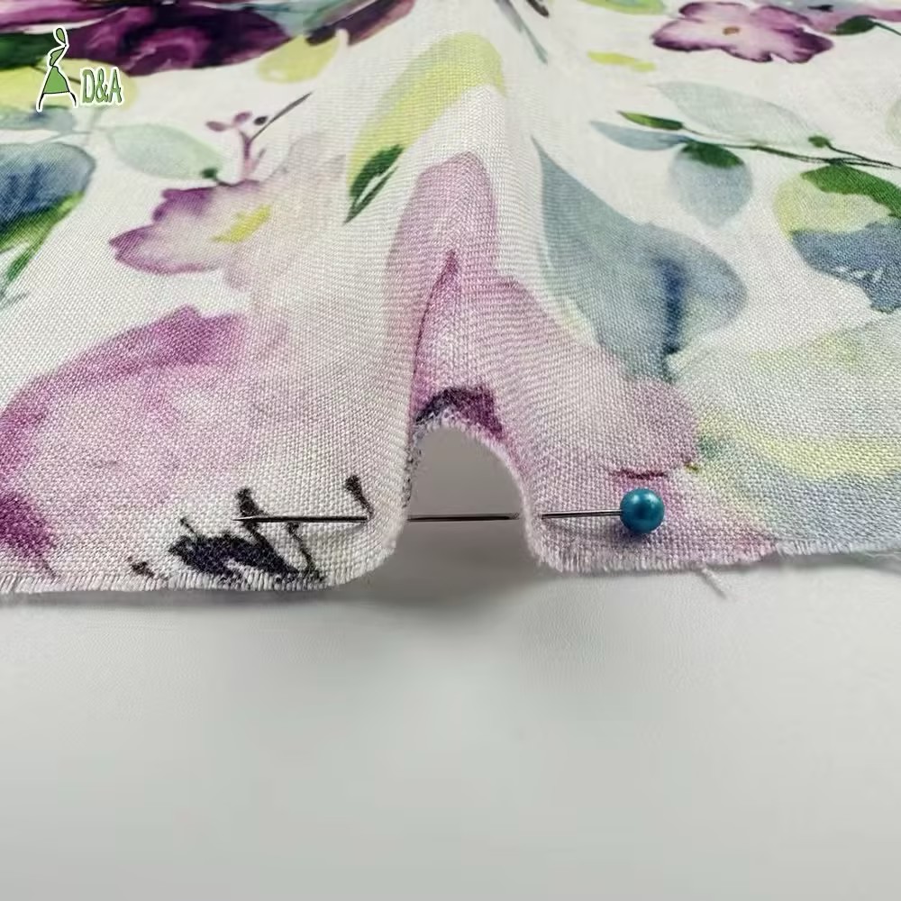 100% Linen Printed Fabric | Watercolor Floral · Stone Washed · 14S · 170 gsm