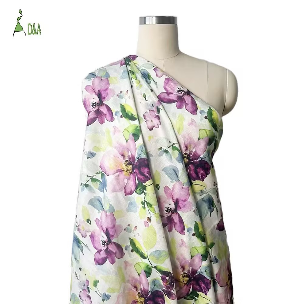100% Linen Printed Fabric | Watercolor Floral · Stone Washed · 14S · 170 gsm