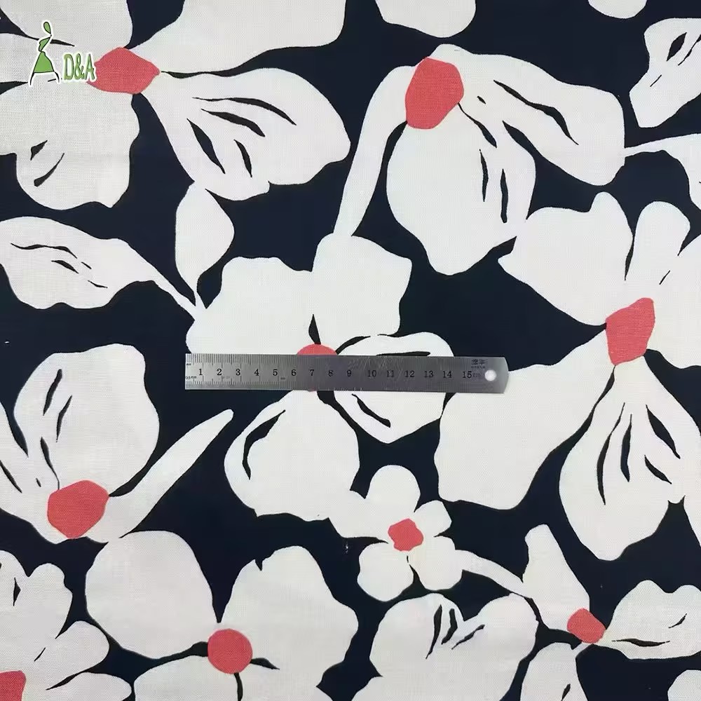 Linen Viscose Printed Fabric | Bold Floral Print on Black · 55% Linen 45% Viscose · 180 gsm